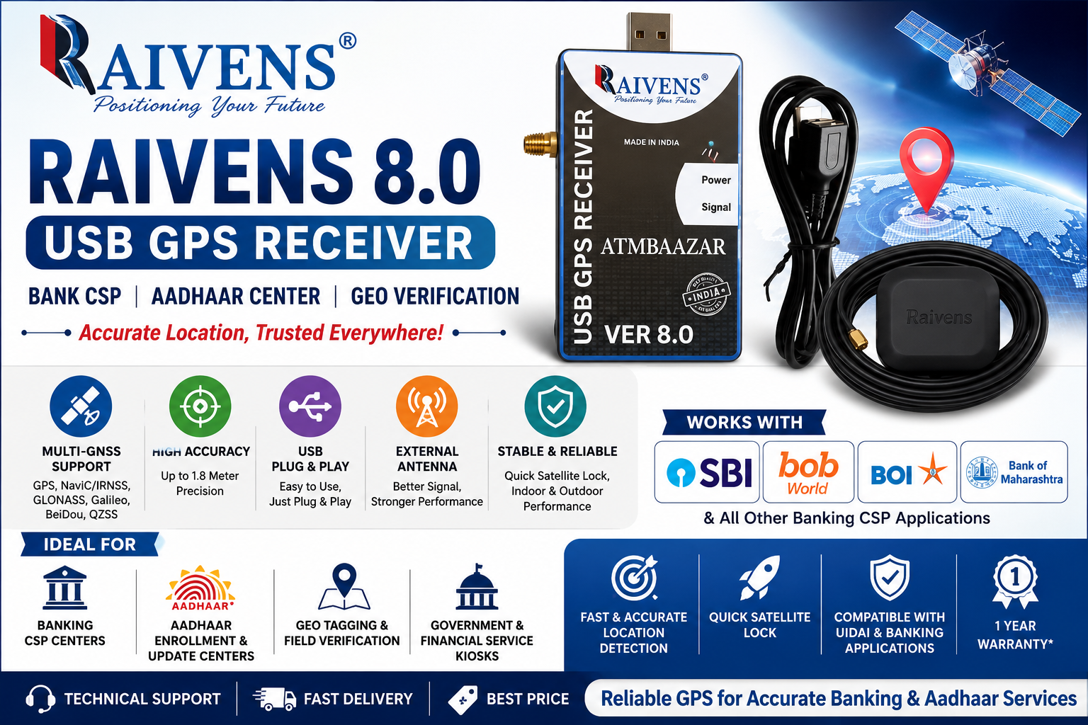 Raivens USB GPS Receiver 8.0 for Bank CSP (Optional Antenna) - Image 5