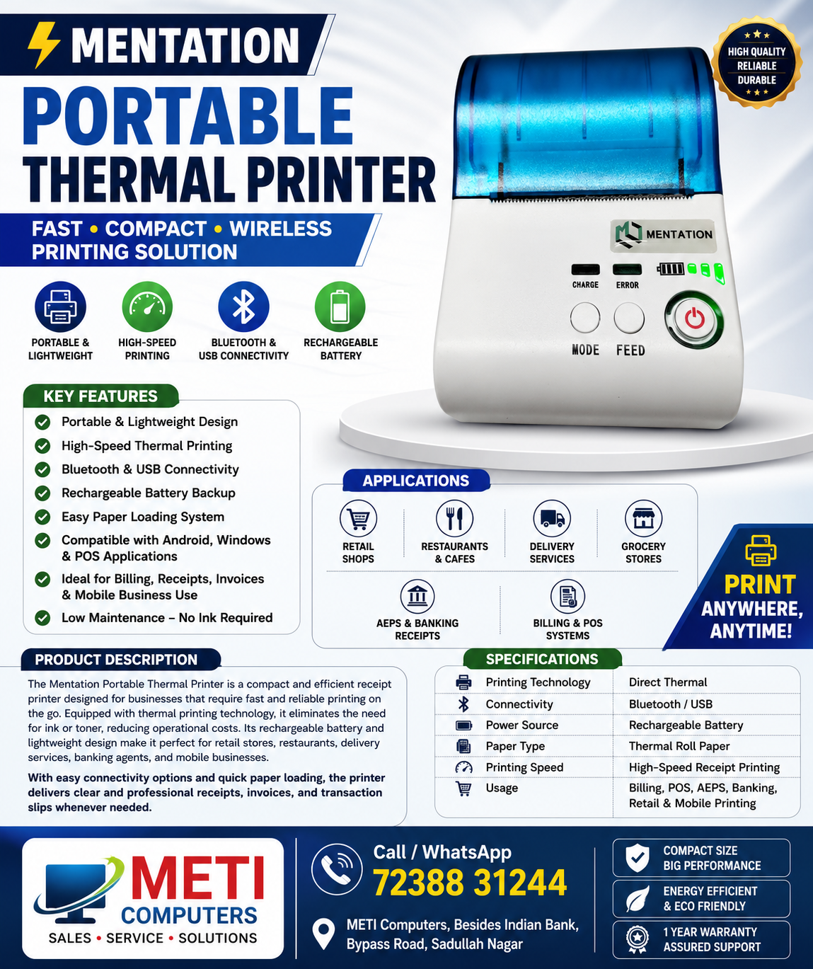 MT580P Bluetooth Thermal Receipt Printer - Image 2