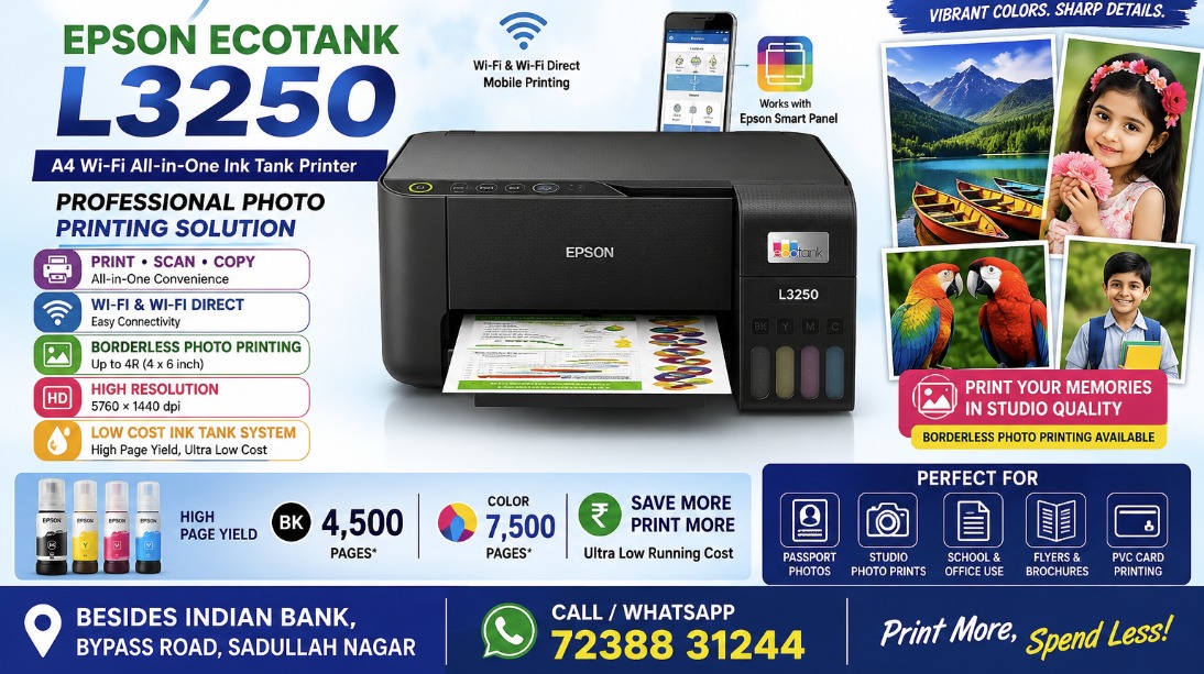 Epson EcoTank L3250 A4 Wi‑Fi All‑in‑One Ink Tank Printer – Print | Scan | Copy | Wireless Ink Tank Printer - Image 3